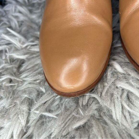 Jack Rogers tan scalloped leather block heel ankle boots women’s shoe size 8 - Picture 10 of 12